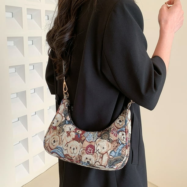 Bolso de compras de moda para mujer para axilas de oso Kawaii para regalo (cinturón de tela marrón)