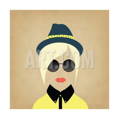 Hipster Lady. Accessories Hat, Sunglasses, Collar. Print Wall Art By AnnaKukhmar