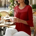 thumbnail image 6 of Htigea Women's Crewneck Tee Sequin 3/4 Sleeve Tunic Tops Mesh Breathable Cocktail Evening Party Shirts Red XL, 6 of 9