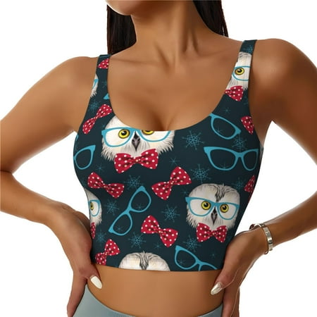 Racerback Sports Bras For Women High Support  Red Bow Blue Glasses Owl Workout Tank Tops Woman  Workout Yoga Running Bra