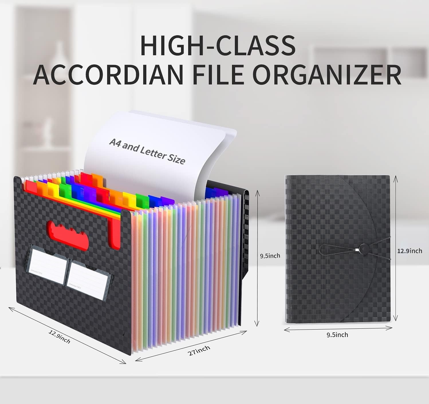 UU&T Expanding File Folder, 25 Pockets Plastic Accordion Organizer, with Tab for Office Home or Business, A4 Letter Size, Black, 2 Pack