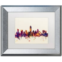 Trademark Fine Art "Austin Texas Skyline" Canvas Art by Michael Tompsett, White Matte, Silver Frame