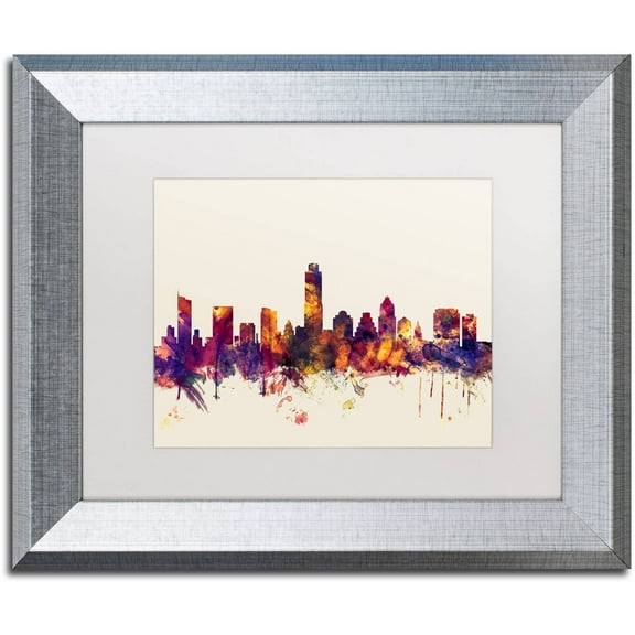 Trademark Fine Art "Austin Texas Skyline" Canvas Art by Michael Tompsett, White Matte, Silver Frame