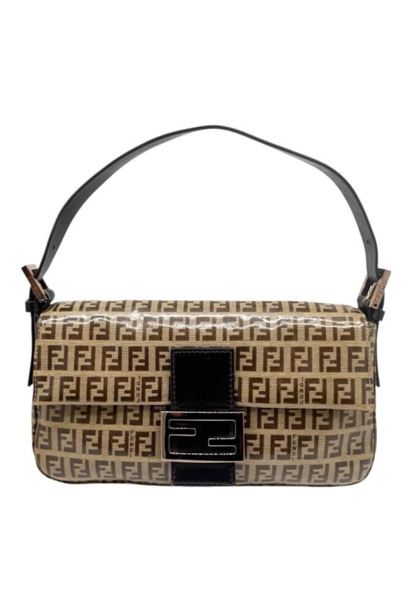 Pre-Owned FENDI Zucchino Mamma Bucket PVC Beige 8BR000 Brown Handbag Shoulder Bag for Women