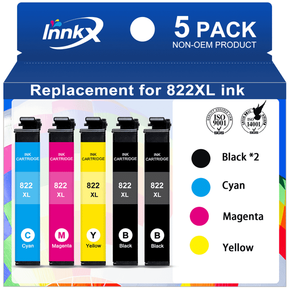 822XL Ink Cartridges Compatible for Epson 822 Ink Cartridges for Epson 5 Pack 822 Epson Ink for Printer Ink Epson 822