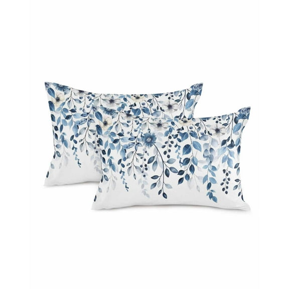 Decorative Throw Pillow Covers 12x20 Inch Set of 2 Blue Eucalyptus Leaves Fall Decor Pillow Cases for Couch, Leaf Flowers Cushion Case for Living Room Bedroom Bed Car Chair