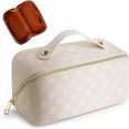 thumbnail image 1 of Bolsa de almacenamiento de maquillaje para mujer bolsa organizadora de cosméticos a cuadros de cuero PU regalo para niñas, 1 of 1