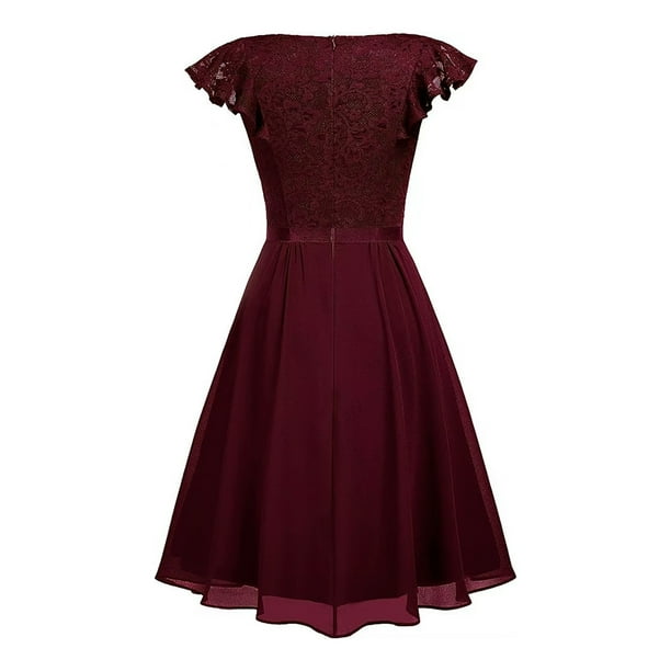 Joau Women's Retro Floral Lace Cocktail Dress V Neck A Line Swing Bridesmaid Midi Dress Vintage Elegant Wedding Guest Dress Homecoming Dresses
