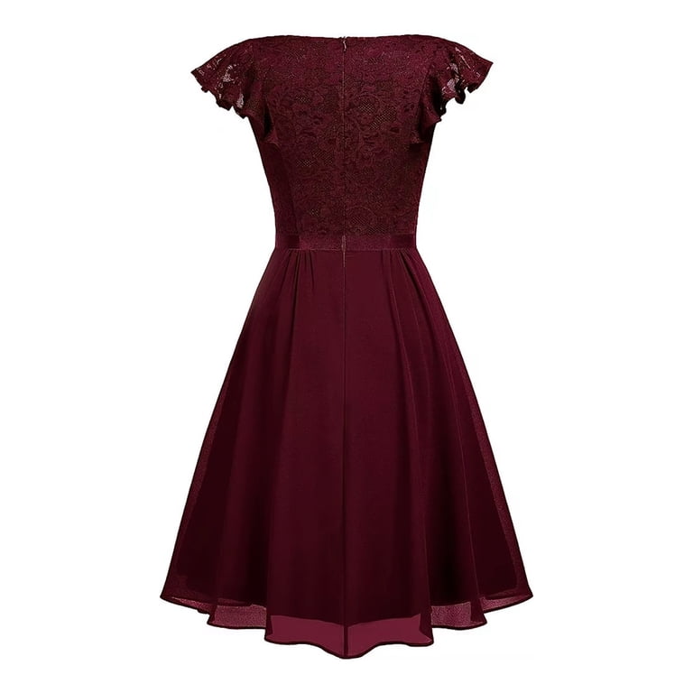 Spring Dresses Lace Short Sleeves Cocktail Prom Ballgown Vintage Dress  Women's Plus Size Polyester Fabric Wear-to-Work Sun Dress Style-594 Wine XL  - Walmart.com