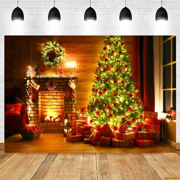 Christmas Interior Sce Backdrop Fireplace Xmas Tree Gifts Vintage Room Wall Kids Portrait Photography Background r Banner