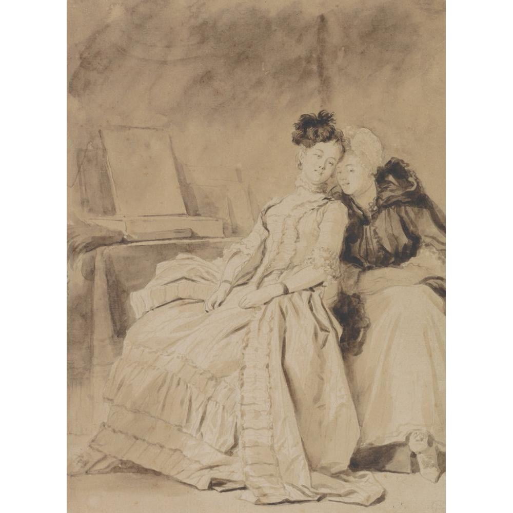 Jean-Honoré Fragonard 19x24 Black Modern Framed Museum Art Print Titled - The Intimate Conversation (circa 1778 - 1780)