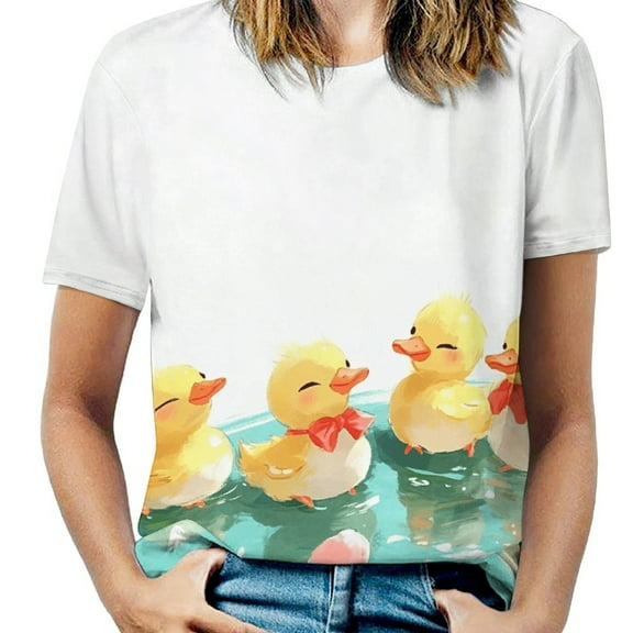 Cute Ducks Water Play T Shirts Basic T-Shirt Short Sleeve Ladies Tee Shirt Summer Graphic Clothing