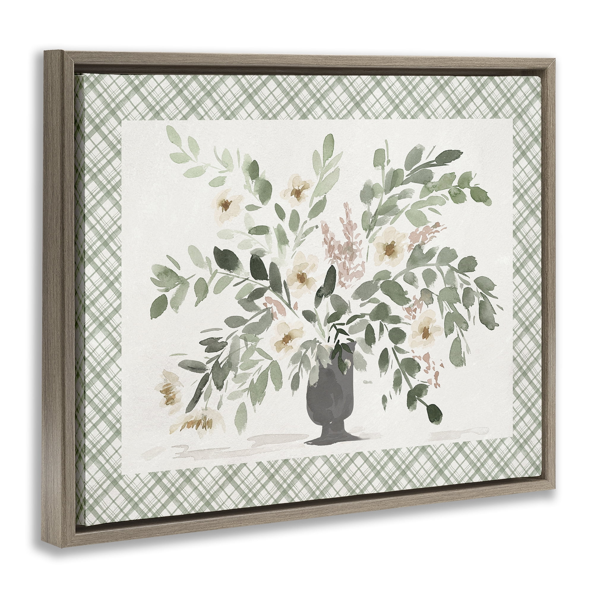 Stupell Industries Springtime Bouquet on Plaid Brown Framed Floater Canvas Wall Art, design by Lucille Price