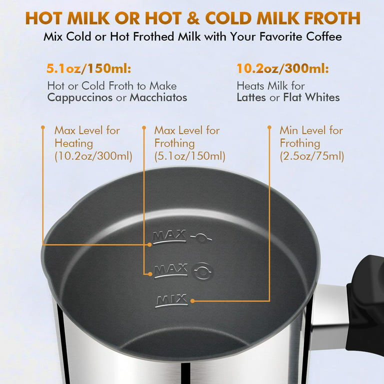 Milk Frother, Electric Milk Frother with Hot or Cold Functionality, Foam Maker, Silver Stainless Steel, Automatic Milk Frother and Warmer for Coffee