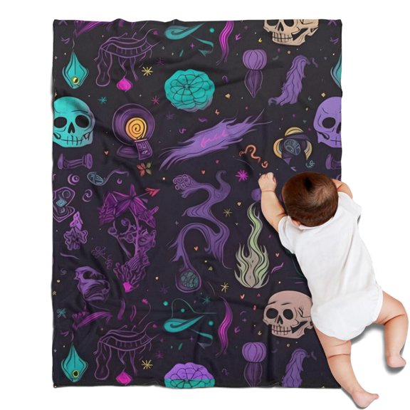 Psychedelic Halloween Pattern Blanket,Comfortable Soft Flannel Throw Blanket,All Season,Warm Lightweight Blankets for Sofa Bed Couch Living Room Chair,30"x40"