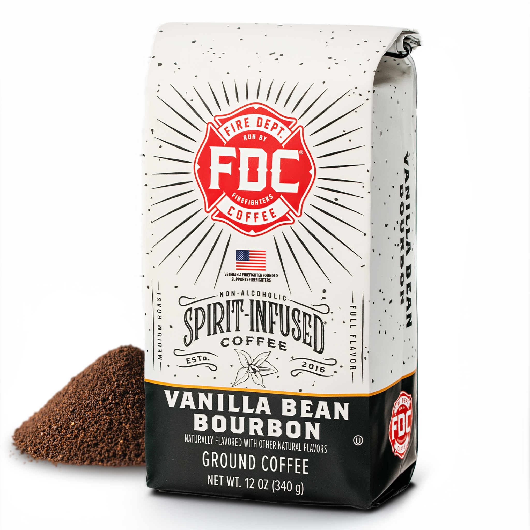 Fire Department Coffee Vanilla Bean Bourbon Infused Premium Ground Coffee Medium Roast 12 oz