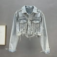 thumbnail image 5 of Roncen Women's Denim Jacket with Studded Rhinestone Design - Long Sleeve No Hood Stylish Coat Jacket - Embellished Outerwear for Casual Streetwear, 5 of 5