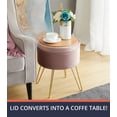 thumbnail image 4 of Ornavo Home Modern Round Velvet Storage Ottoman Foot Rest Stool/Seat with Gold Metal Legs & Tray Top Coffee Table - Blush, 4 of 5