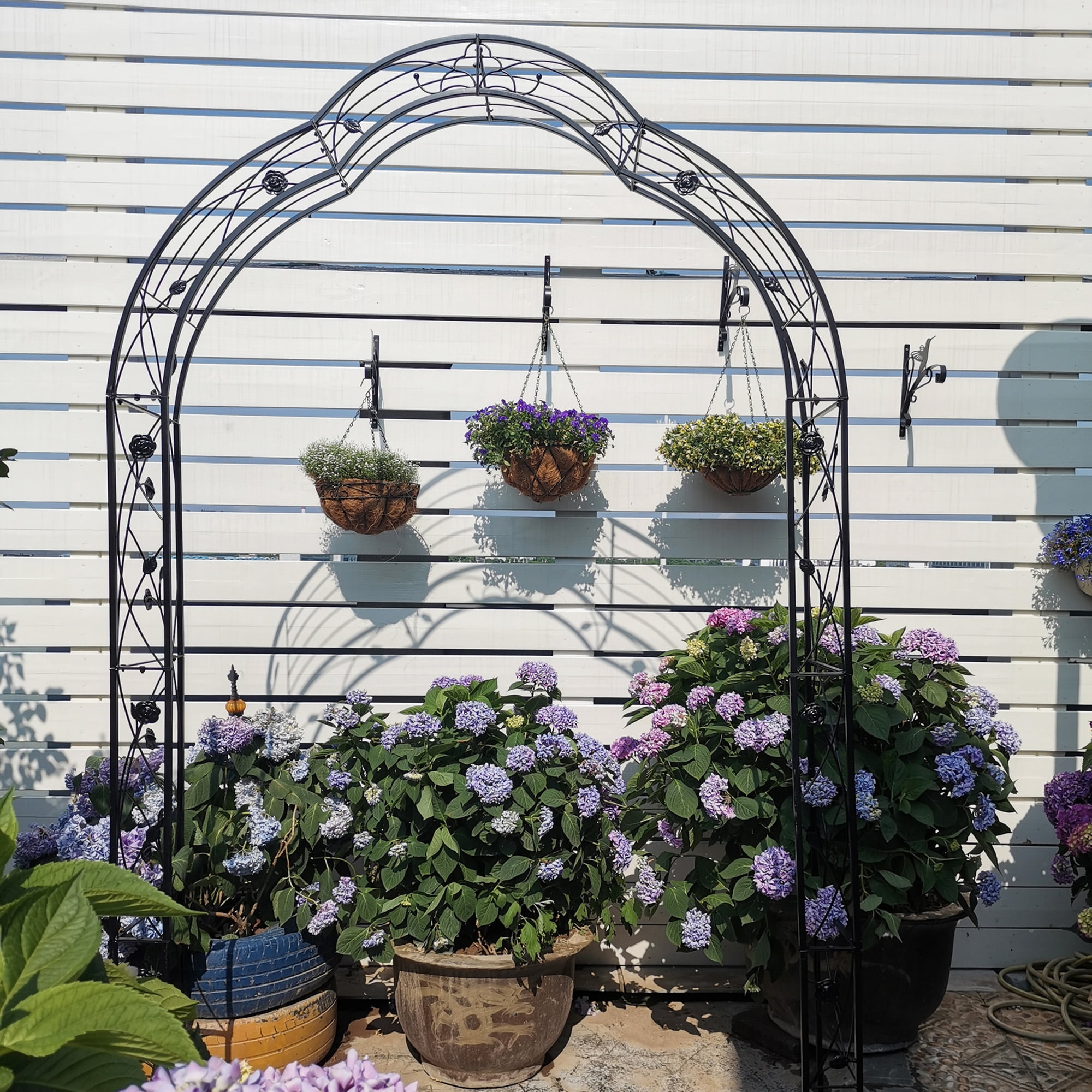Garden Arch with 8 Styles Garden Arbor Trellis Climbing Plants Support Rose Arch Black