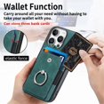 thumbnail image 5 of For iPhone 16 Pro Max Phone Case Wallet with Card Holder,PU Leather Metal Ring Buckle Holder Kickstand  Women Men Magnetic Cover,Green,For iPhone 16 Pro Max, 5 of 6