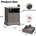 thumbnail image 2 of FANRAL 2 Drawers Dresser for Bedroom,Farmhouse Nightstand with Charging Station & Open Shelf,24" Wide Wooden Chest of Drawers,Rustic Storage Cabinet,Dark Gray Dresser, 2 of 6