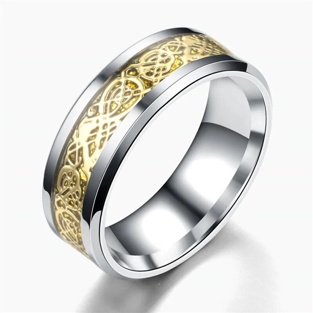 Anillo de dragón de acero inoxidable para hombre, 13 colores, 8mm, incrustaciones, rojo, verde, negro, anillo de fibra de carbono, joyería de banda de boda, grabado personalizado