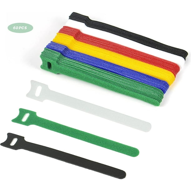 60 Pieces velcro Cable Ties, Reusable Cable Tie, Adjustable Straps Tidy  Wrap Hook and Loop Fastening Wire Ties for PC Computer Cable Organiser 