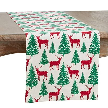 

Fennco Styles Holiday Deer & Tree Christmas Cotton Table Runner 14 W x 72 L – Multicolor Woven Festive Table Cover for Winter Festivals Home Décor Banquets Family Gatherings and Special Events