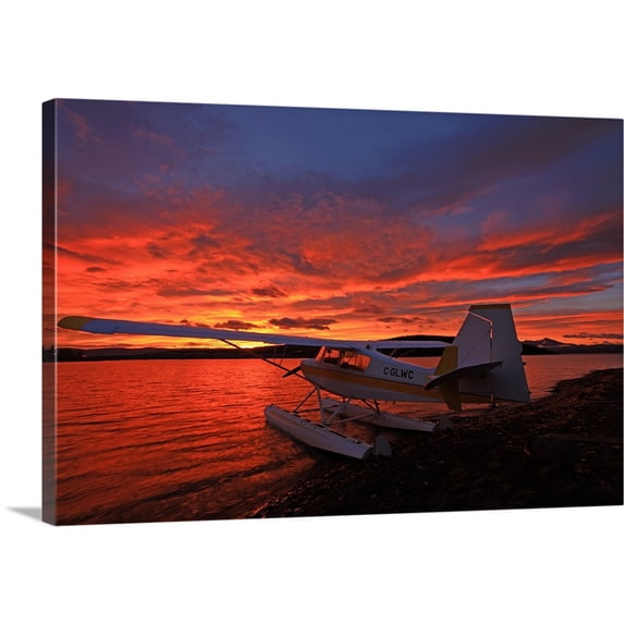 Great BIG Canvas | "A Float Plane Facing The Sunrise Over Teslin Lake, Yukon, Canada" Canvas Wall Art - 30x20
