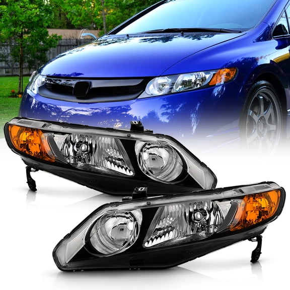 For 2006-2011 Honda Civic Sedan Black Headlights Headlamps Pair Set Left Right