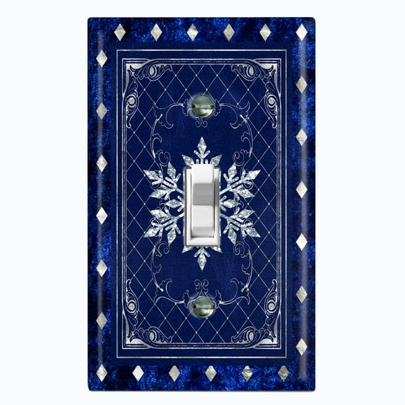 Metal Light Switch Plate Cover Blue Rhombus Snowflake Frame FRA044