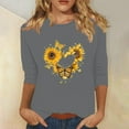 thumbnail image 2 of DDAPJ pyju Sunflower Shirts for Women 3/4 Length Sleeve Crewneck Tops Summer Trendy Casual T-shirt Three Quarter Cute Blouse Prime Sales of The Day Gray S, 2 of 5