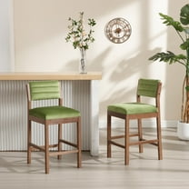 Guyou Counter Height Bar Stool Set of 2, Velvet Upholstered Kitchen Island Chairs, Modern Farmhouse Wooden Bar Stools for Dining Room Kitchen, Green