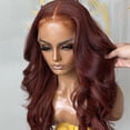 thumbnail image 2 of Reddish Brown Synthetic Lace Front Wig 20-30" Long Body Wave Copper Red Brown 13X1 T Part 13X4 Lace Wigs for Women Pre Plucked with Baby Hair, 2 of 6