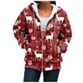 thumbnail image 7 of Quealent Women's Novelty Christmas Print Zip Up Hoodies Long Sleeve Hooded Sweatshirt Jacket with Pocket Brick Red for Size L, 7 of 7
