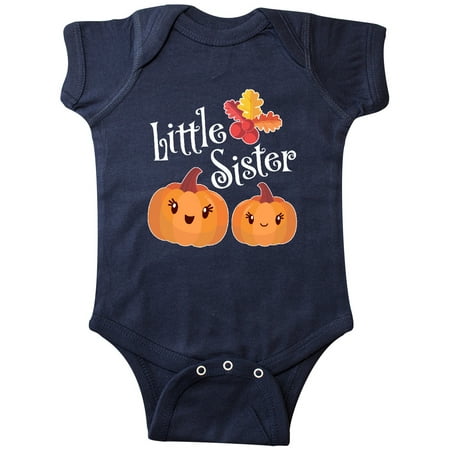 

Inktastic Little Sister Pumpkins with Fall Leaves Gift Baby Girl Bodysuit