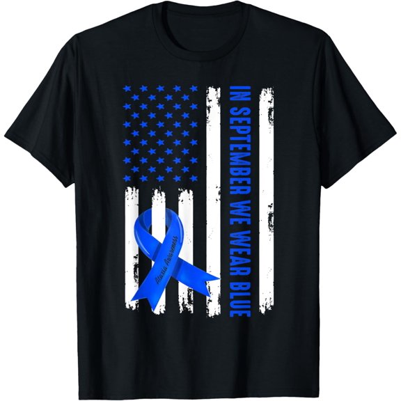 Premium Comfort - In September We Wear Blue Ribbon Ataxia Awareness US Flag T-Shirt
