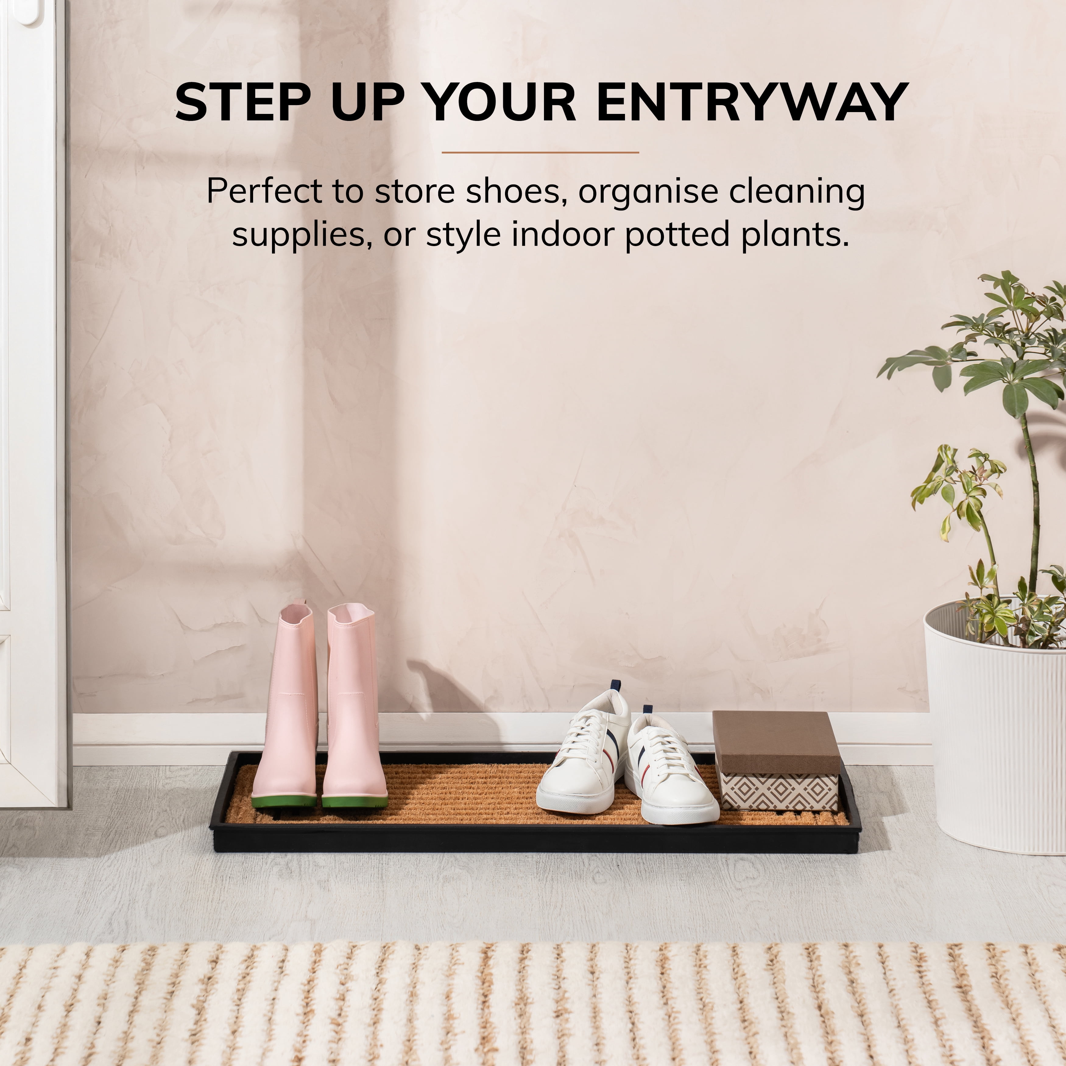 Natural & Recycled Rubber Boot Tray with Rectangle Embossed Coir Insert