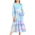 thumbnail image 2 of Zylanna Girls Long-Sleeve Tiered Maxi Dress, Starry Sky Gradient Prints Pockets Design Spring/Fall Multi-Color Girls' Casual Wear Purple Size 5, 2 of 6