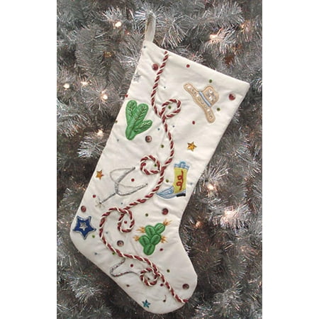 19" White Country Western Themed Christmas Stocking 