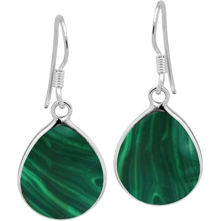 AraVida Enticing Chunky Teardrop Green Luxurious Malachite Inlay .925 Sterling Silver Dangle Earrings for Women[k541]