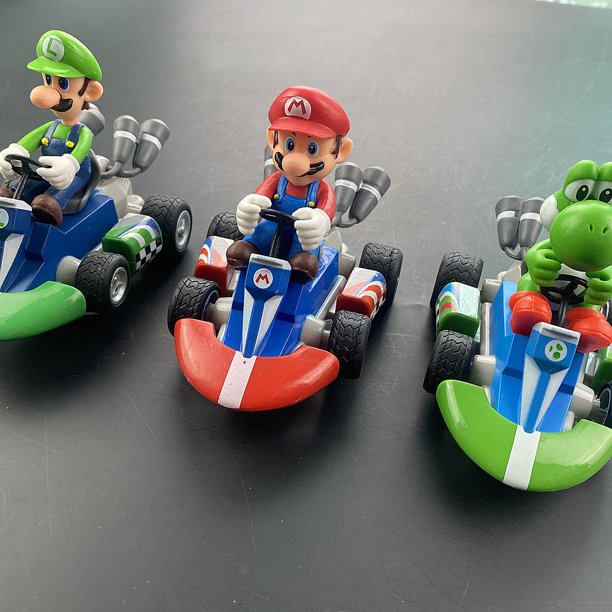 Figuras de acción de Super Mario Bros para niños, juguetes de la serie Karting, Luigi, Yoshi, Donkey Kong, coche extraíble, regalos para niños, 3 unidades por Set
