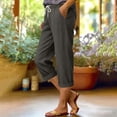 thumbnail image 2 of QASIEATN Cotton Linen Cropped Pants for Women Fashion Straight Leg Pockets Pants with Drawstring Women's Casual Capris, 2 of 5