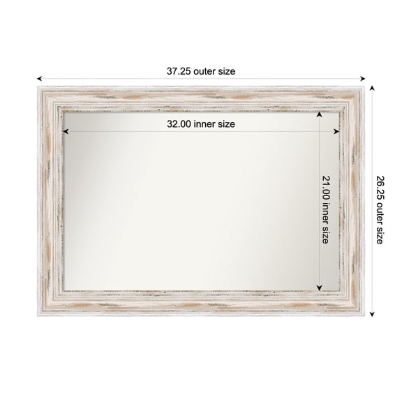 Amanti Art Custom Wall and Bathroom Mirror (26.25 x 37.25 in.), Alexandria White Wash Frame