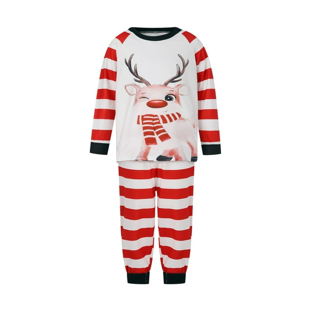 Kmbangi Ensemble de Pyjamas Parent-Enfant Hauts de Noël Élan Rayé Pantalons Longs Rayés
