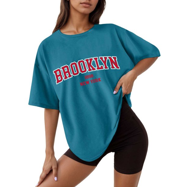 Camiseta holgada de manga corta y cuello redondo con estampado informal para mujer