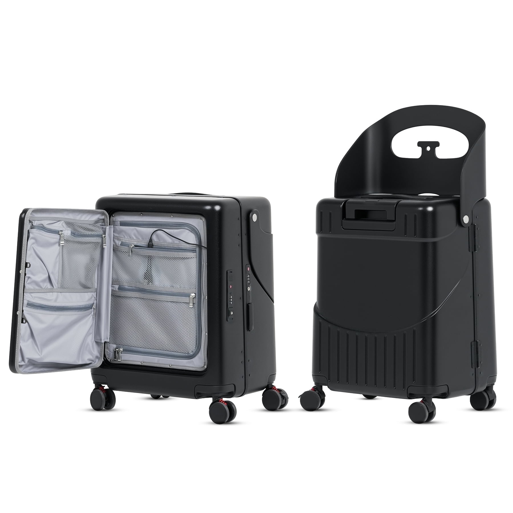 Advwin 22" Multifunctional Hardshell Ride On Suitcase with Front Opening, Child Seat, USB Port, TSA Lock & 4 Spinner Wheels, Black