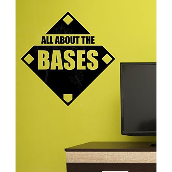 All About The Bases Baseball Quote Wall Art Vinyl Decals Stickers For Boys Or Girls Room, Black, 23x23-Inch