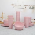 thumbnail image 2 of Mainstays 30-Piece Pink Etched Flower Plastic Dinnerware Set, Includes 10 Plates, 10 Bowls, 10 Tumblers, 2 of 16