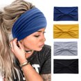 thumbnail image 1 of Paquete de 4 diademas anchas para mujer, bandas elásticas antideslizantes estilo bohemio para el cabello, para yoga, entrenamiento, correr, sudar, accesorios para el cabello, 1 of 5